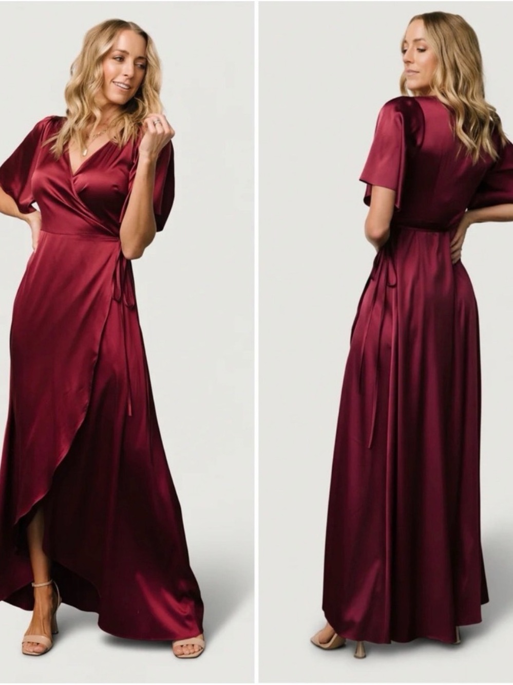 Baltic Born Satin Wrap Maxi Dress in Wine #1124